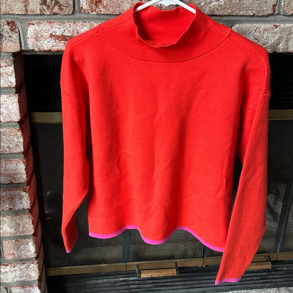 Anthropologie Maeve CARYS Mock Neck Sweater‎ Red Orange Oversized Sweater Size S